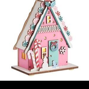 Gingerbread House pink led holiday Christmas wood laser cut house decor